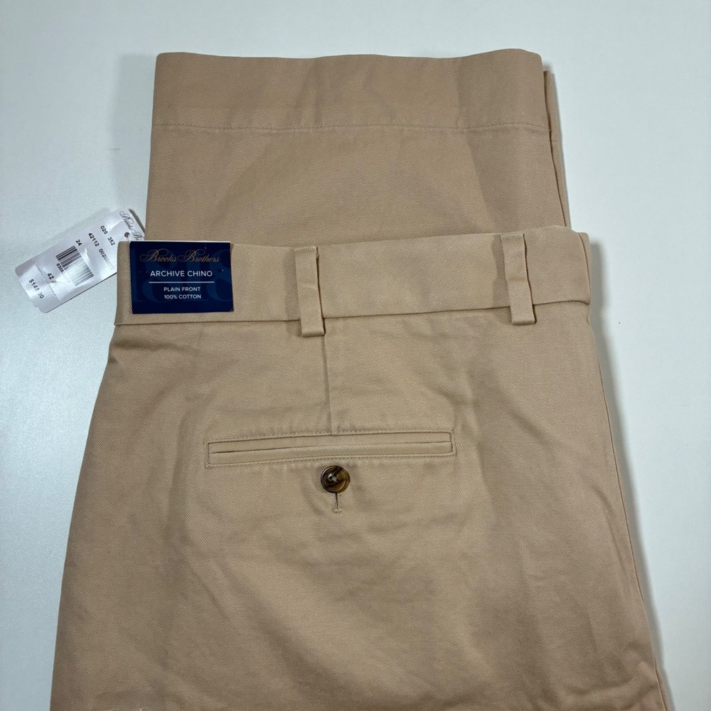 NEW Brooks Brothers Archive Chino Pants 42x30 Beige Khaki Flat Front Cotton